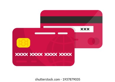 Credit Cards. Vector debit or credit card icon. Front and Back views. Contactless payment system or technology. Credit Card vector mockups. Paying or purchasing