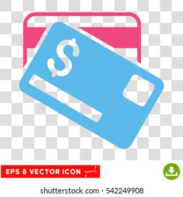 Credit Cards vector icon. Image style is a flat pink and blue iconic symbol.
