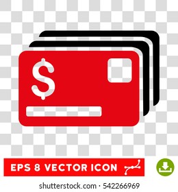 Credit Cards vector icon. Image style is a flat intensive red and black pictogram symbol.