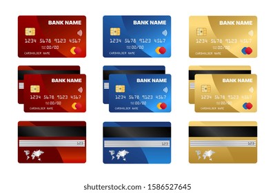 Credit Cards Vector illustrations. Front and Back views.