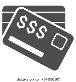 Credit Cards vector pictograph. Illustration style is a flat iconic gray symbol on white background.