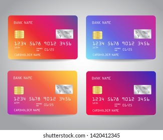 Credit cards vector set with colorful abstract trendy design background. Vector illustration EPS10