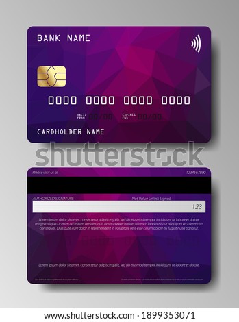 Credit cards vector set with colorful abstract trendy design. Set of Debit card, Credit card, ATM card and Privilege.