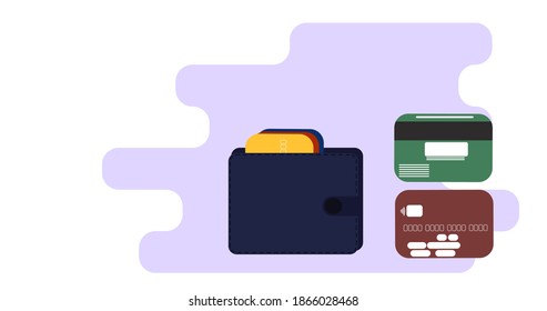 Tarjetas de crédito en un diseño plano vectorial de cartera