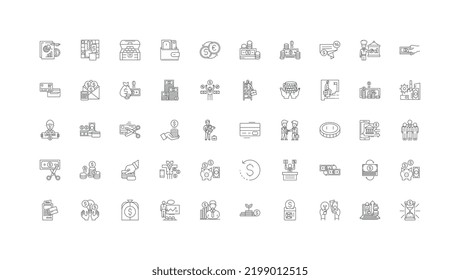 Credit concept illustration, linear icons, line signs set, vector collection