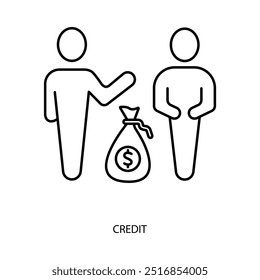 Icono de línea de concepto de crédito. Ilustración de elemento simple. diseño de símbolo de esquema de crédito.
