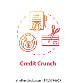 Credit crunch concept icon. Banking crisis, financial issue idea thin line illustration. Money loan availability decline, investment loss. Vector isolated outline RGB color drawing