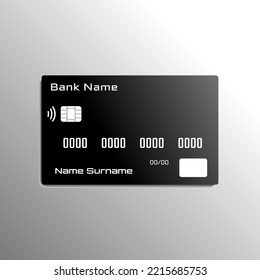Credit debit black card isolated on white background. Vector illustration