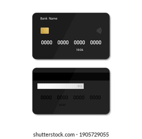 Credit debit black card mockup in flat style. Credit card template design for presentation. Flat credit card isolated on white background. Vector illustration. EPS10