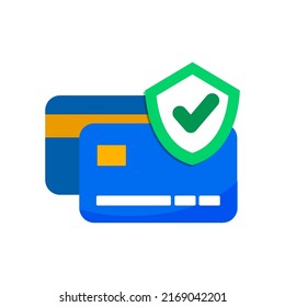 credit debit car with security shield badge icon flat illustration
