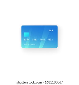 Credit debit card. Blue color vector illustration isolated on white background