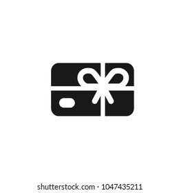 Credit debit card with bow and ribbon. Gift card icon. Bank present sign. Vector flat icon isolated on white.