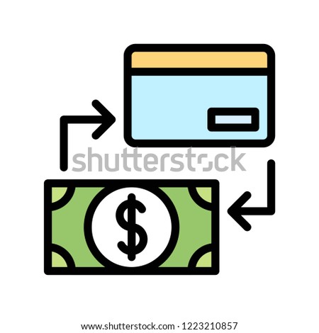 Credit or debit card and dollar bill.atm cash flat icon editable outline in banking and finance 