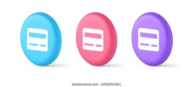 Credit debit card e money payment button digital financial banking account 3d realistic blue pink and purple icons. Financial payment electronic web application online shopping internet