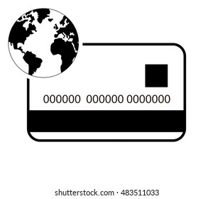 credit or debit card and earth globe icon 