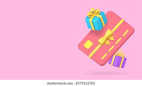 Credit debit card financial banking gift bonus banner copy space vector illustration. Finance bank loyalty present special offer buying award certificate shopping coupon cashback discount