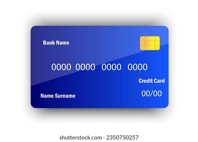 Credit debit card mockup. Blue credit card. Vector illustration. Eps 10.