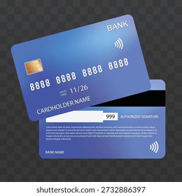 Conjunto de maqueta de tarjeta de crédito y débito, diseño de tarjeta de pago comercial frontal y posterior, Ilustración vectorial bancaria y de Plantilla financiera sin contacto