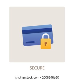 Contraseña de la tarjeta de débito de crédito Pago seguro Pago Pago contra pago Protección contra pago contra reembolso Icono de compra de bloqueo seguro para señalización de comercio electrónico de negocios web, uso de diseño de sitio web, ilustración de vector plano