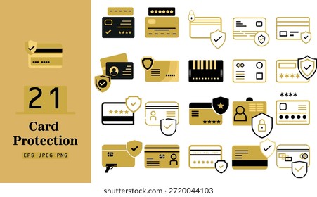 Conjunto de iconos vectoriales de protección de tarjeta de crédito y débito