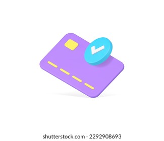 Credit debit card success payment financial transaction complete 3d icon realistic vector illustration. E money digital transfer commercial paying banking account electronic currency purchase shopping