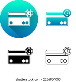 Credit Debit Card Use History Asset Finance Icon, Set of Flat Long Shadow, Black-White Silhouette, Line Art Logo Icon Symbol Isolated on White Background Financial, Bank, Business