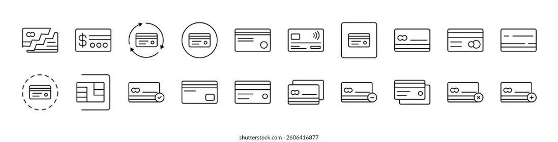 Credit or Debit Cards Outline Picture Collection. Editable Stroke. Perfect for Infographics, Articles, Books, Flyers, Banners