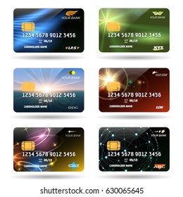 Credit or debit cards vector illustration. Business financial credit cards with glossy background isolated on white background