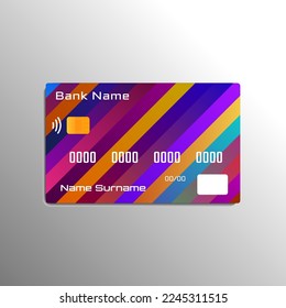 Credit debit colorful card with geometric premium diagonal line bright background. Vector illustration