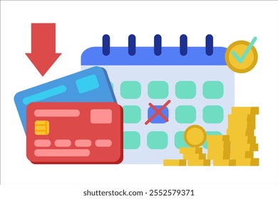 Credit debit date. Vector simple color flat illustration.
