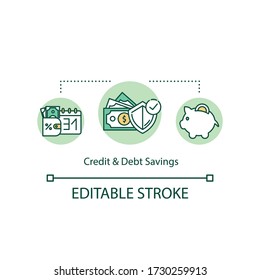 Credit and debt savings concept icon. Financial management, money economy idea thin line illustration. Budget planning, investment insurance. Vector isolated outline RGB color drawing. Editable stroke
