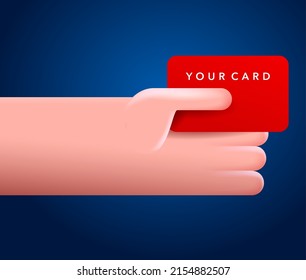 Credit, deposit or bonus card in hand - template for banner or promo poster. Replace the red card with required layout