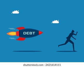 Credit failed. man running away from debt 