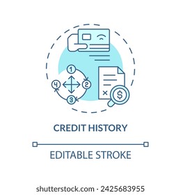 Credit history soft blue concept icon. Credit card accounts information, loans, repayment records. Round shape line illustration. Abstract idea. Graphic design. Easy to use in marketing