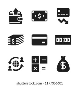 credit icon. 9 credit vector icons set. money bag, calculator and credit card back icons for web and design about credit theme