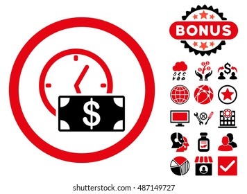 Credit icon with bonus pictogram. Vector illustration style is flat iconic bicolor symbols, intensive red and black colors, white background.