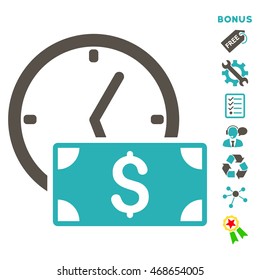 Credit icon with bonus pictograms. Vector illustration style is flat iconic bicolor symbols, grey and cyan colors, white background, rounded angles.
