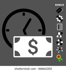 Credit icon with bonus pictograms. Vector illustration style is flat iconic bicolor symbols, black and white colors, gray background, rounded angles.