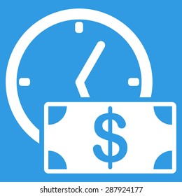 Credit icon from Business Bicolor Set. This flat vector symbol uses white color, rounded angles, and isolated on a blue background.
