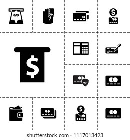 Credit icon. collection of 13 credit filled icons such as put money on card, atm, money in atm, wallet, atm money withdraw. editable credit icons for web and mobile.