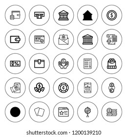 Credit icon set. collection of 25 outline credit icons with atm, bank, coin, coins, cards, exchange, ecommerce, gift card, gift voucher, investment icons. editable icons.