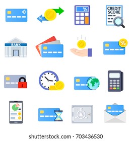 Credit, icon set. using a credit card and debit card