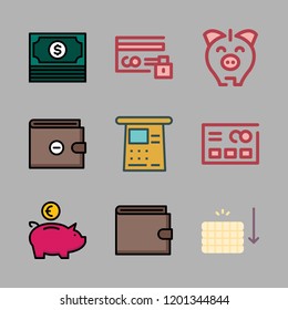 credit icon set. vector set about credit card, cash machine, wallet and money icons set.