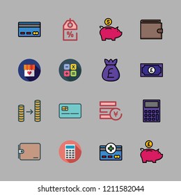 credit icon set. vector set about calculator, shop, discount and yen icons set.