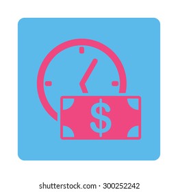 Credit icon. This flat rounded square button uses pink and blue colors and isolated on a white background.
