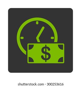 Credit icon. This flat rounded square button uses eco green and gray colors and isolated on a white background.