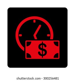 Credit icon. This flat rounded square button uses intensive red and black colors and isolated on a white background.