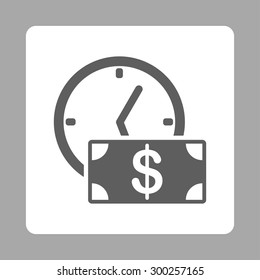 Credit icon. This flat rounded square button uses dark gray and white colors and isolated on a silver background.