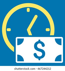 Credit icon. Vector style is bicolor flat iconic symbol with rounded angles, yellow and white colors, blue background.