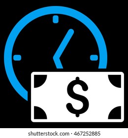 Credit icon. Vector style is bicolor flat iconic symbol with rounded angles, blue and white colors, black background.
